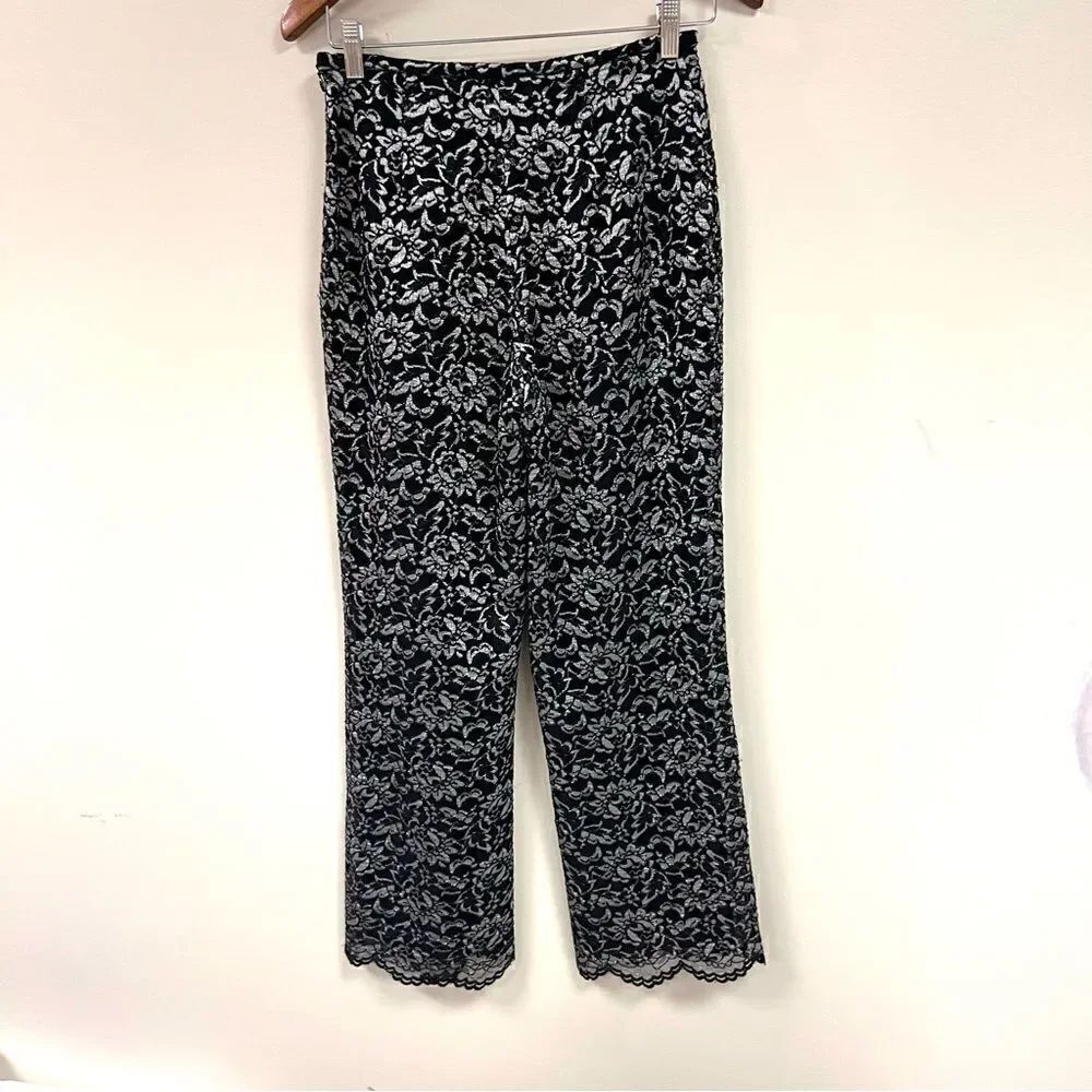 Rena Rowan vintage high rise black and silver lace pants Sz XS